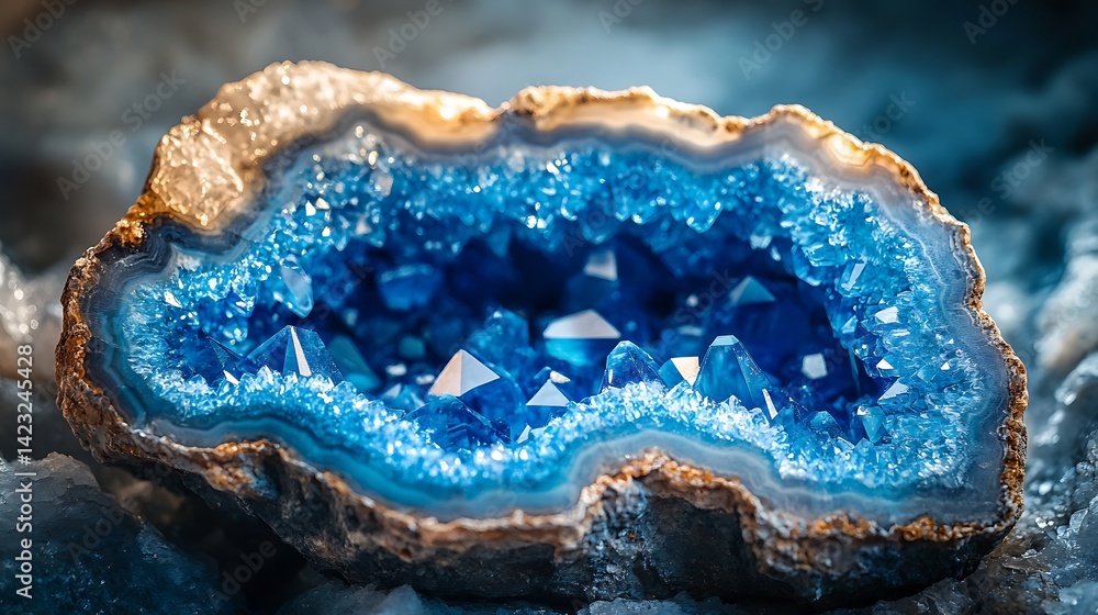 Obraz premium Blue Geode Crystal Formation Close-up Mineral Stone
