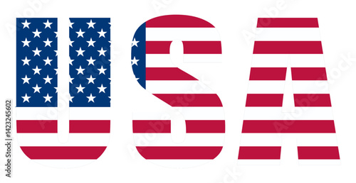 USA Flag Text Design. Patriotic Typography Vector Illustration.