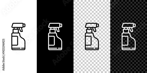 Set line Cleaning spray bottle with detergent liquid icon isolated on black and white background. Vector Illustration