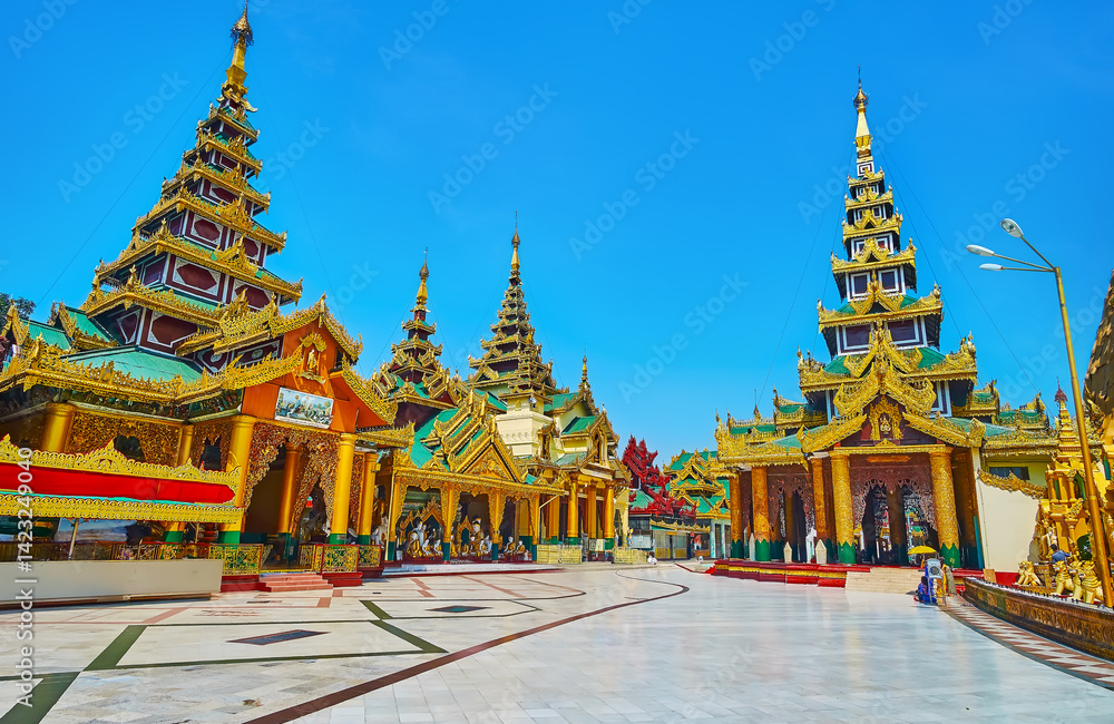 Walk along the Western side of Shwedagon Pagoda, Yangon, Myanmar