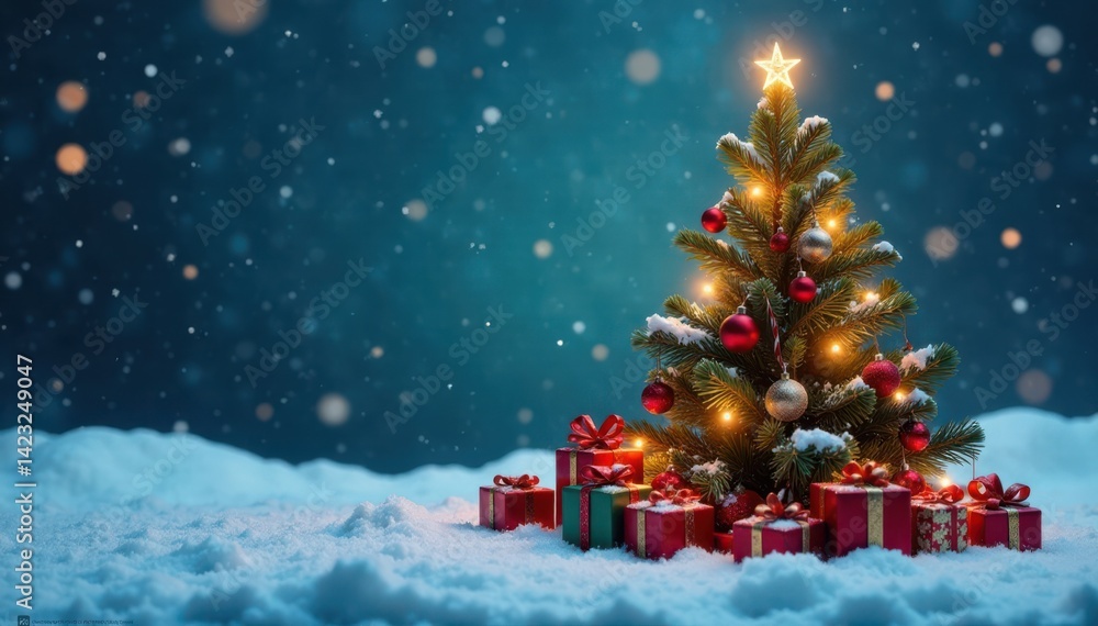 Winter wonderland Christmas tree surrounded by gifts, tree, winter Winter wonderland Christmas tree surrounded by gifts, tree, winter