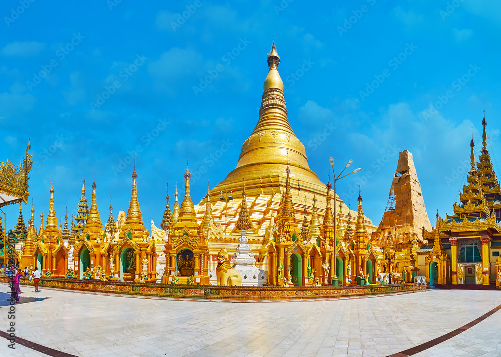 Panorama with Shwedagon main pagoda, Yangon, Myanmar