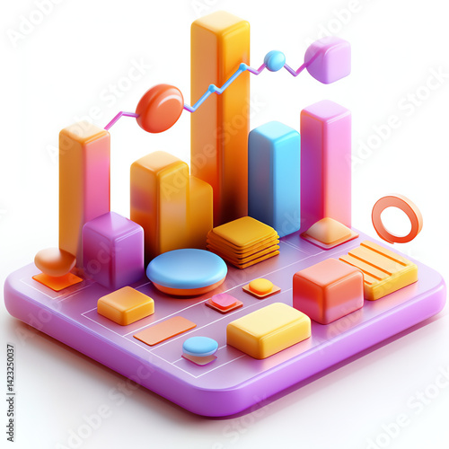 A high-quality 3D Power BI icon with glossy finish, vibrant colors, and dynamic data elements. Perfect for analytics, dashboards, and tech branding. White background for contrast