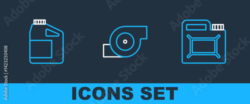 Set line Canister for motor oil, and Automotive turbocharger icon. Vector