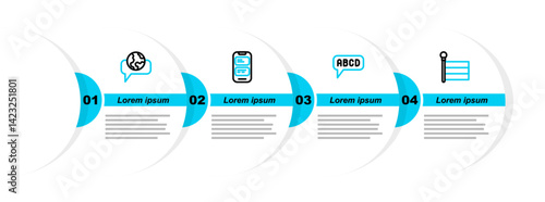 Set line Flag, Alphabet, Online translator and Learning foreign languages icon. Vector