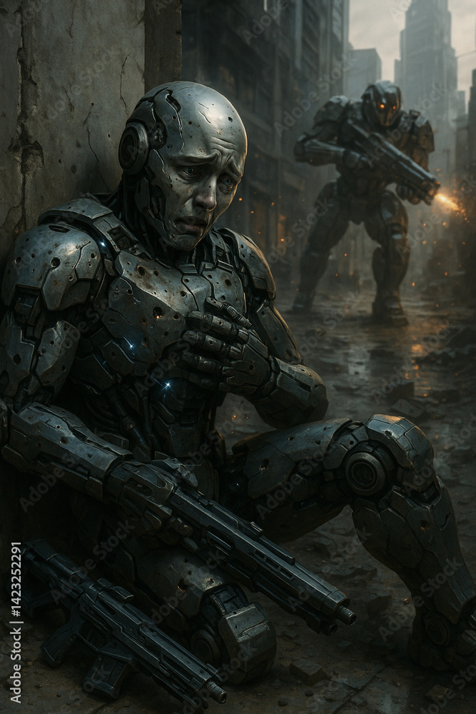Fototapeta premium humanoid soldier with rifle