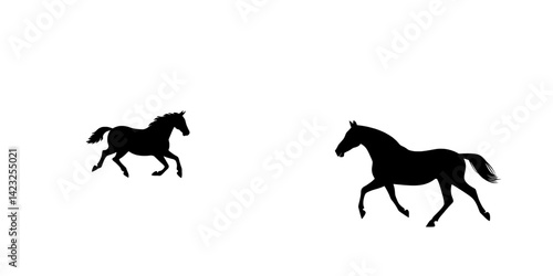 Silhouette vector illustration of two horses in motion against a plain background