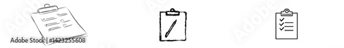 Vector illustration of clipboard icons featuring checklists and notes for organizational tasks