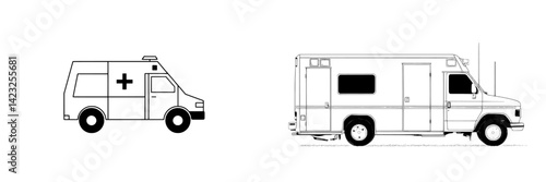 Vector illustration of two different ambulance designs showcasing emergency medical vehicles in a minimalist style