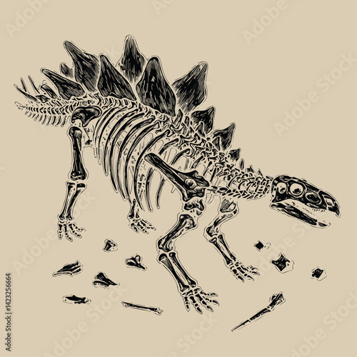Dinosaurs fossils and bones hand drawn vector illustration