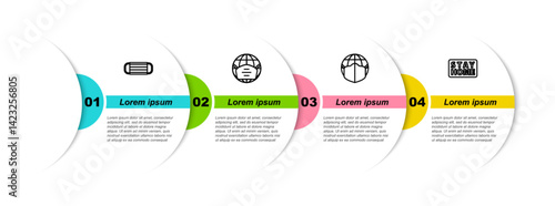 Set line Medical protective mask, Earth with medical, and Stay home. Business infographic template. Vector