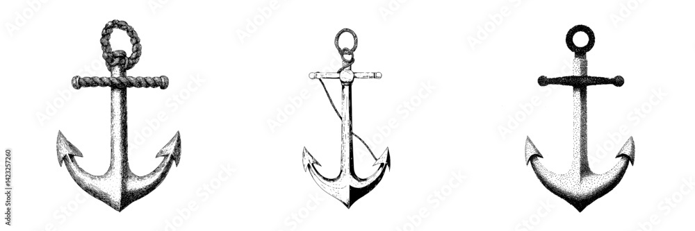 Unique anchor designs featuring classic maritime symbols suitable for nautical themes or marine-based projects Unique anchor designs featuring classic maritime symbols suitable for nautical themes or marine-based projects