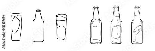 Vector illustration of various bottle shapes and glass designs showcasing different beverage containers and their outlines
