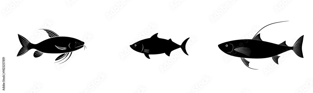 Vector illustration of various fish silhouettes for aquatic design elements and projects Vector illustration of various fish silhouettes for aquatic design elements and projects