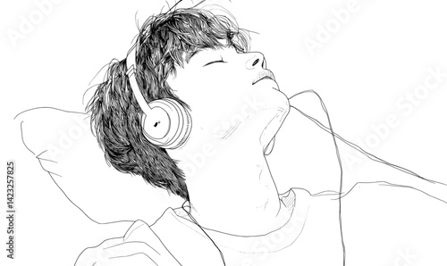 Relaxing in Comfort While Enjoying Music with Headphones at Home