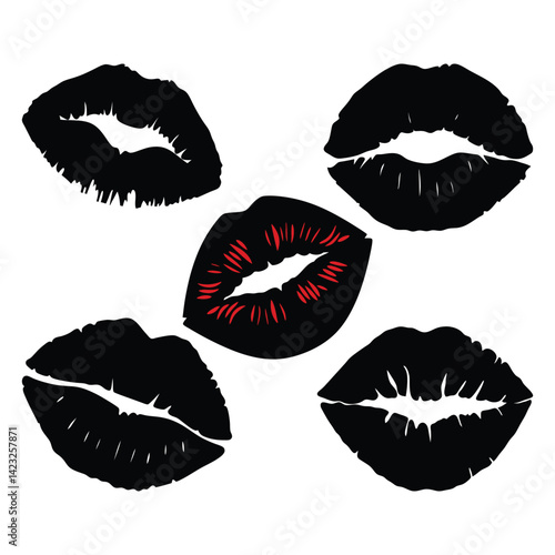 Wallpaper Mural Five Lipstick Kiss Marks Black and Red Graphic Design Elements Torontodigital.ca