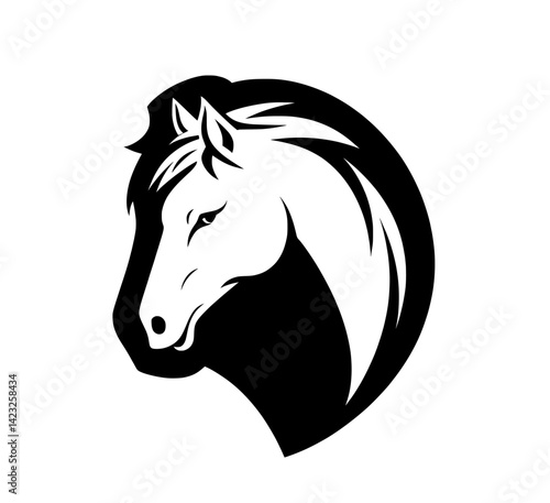 Stylized vector illustration of a horse head showcasing elegant features and flowing mane design for branding or decoration