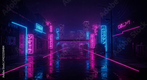 Futuristic Neon Tokyo Skyline Silhouette Cyberpunk Glow City Background