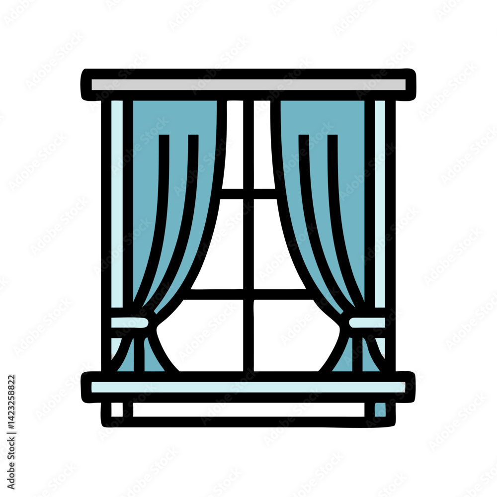Window with Curtain Panels Icon Design
