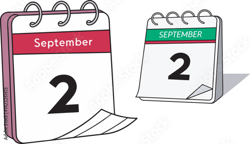 September 2 Calendar Icon Illustration — Date Reminder Concept Art