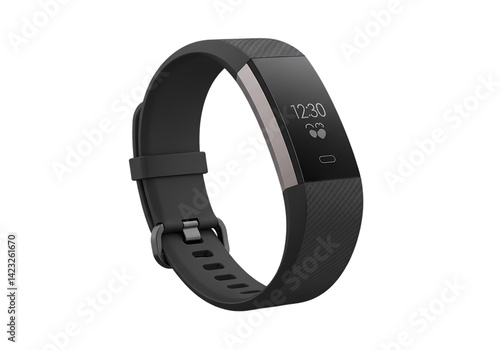 Black Fitbit Alta HR Fitness Tracker on Transparent  background