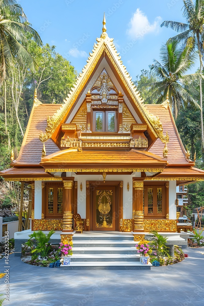 Naklejka premium Thai Temple in Tropical Garden