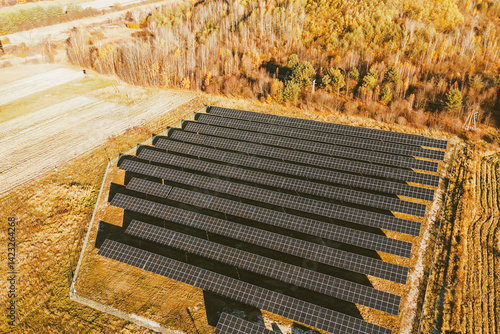 Obraz na płótnie Rows of solar panels harvesting sunlight w salonie