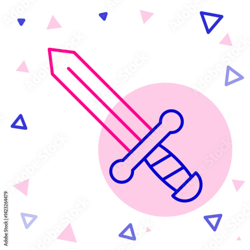 Line Medieval sword icon isolated on white background. Medieval weapon. Colorful outline concept. Vector