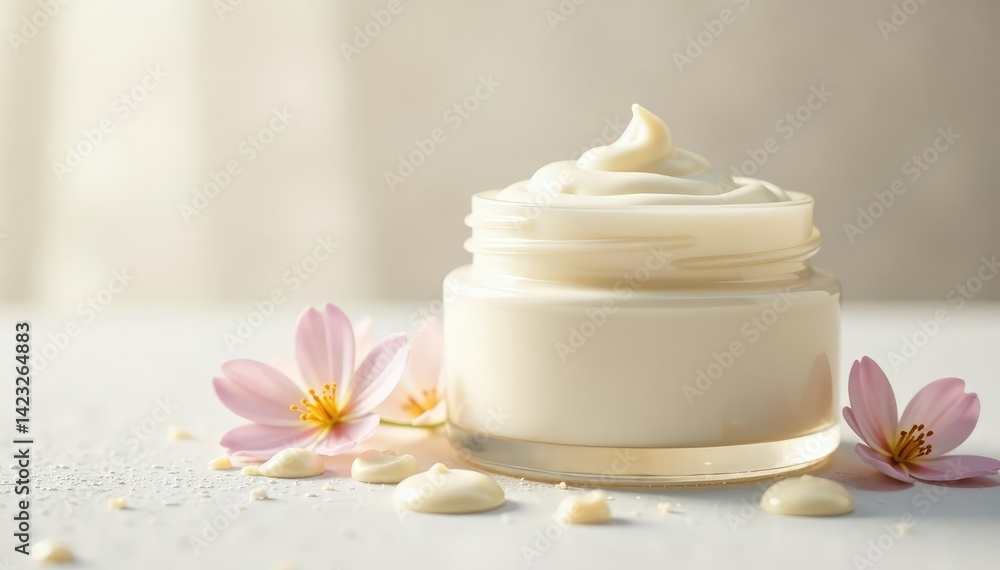 Luxurious cream jar on pristine white backdrop, ingredient, cream, beauty Luxurious cream jar on pristine white backdrop, ingredient, cream, beauty