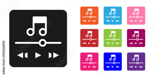 Black Music player icon isolated on white background. Portable music device. Set icons colorful. Vector