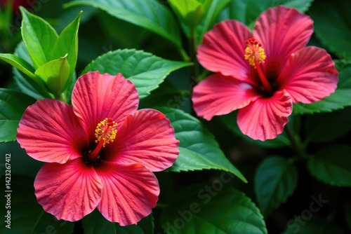 Wallpaper Mural Vibrant tropical hibiscus blooms, lush green foliage, green, textile Torontodigital.ca