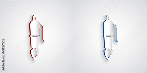 Paper cut Fountain pen nib icon isolated on grey background. Pen tool sign. Paper art style. Vector