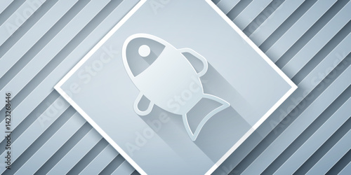 Paper cut Fish icon isolated on grey background. Paper art style. Vector