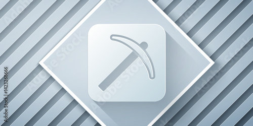 Paper cut Pickaxe icon isolated on grey background. Paper art style. Vector