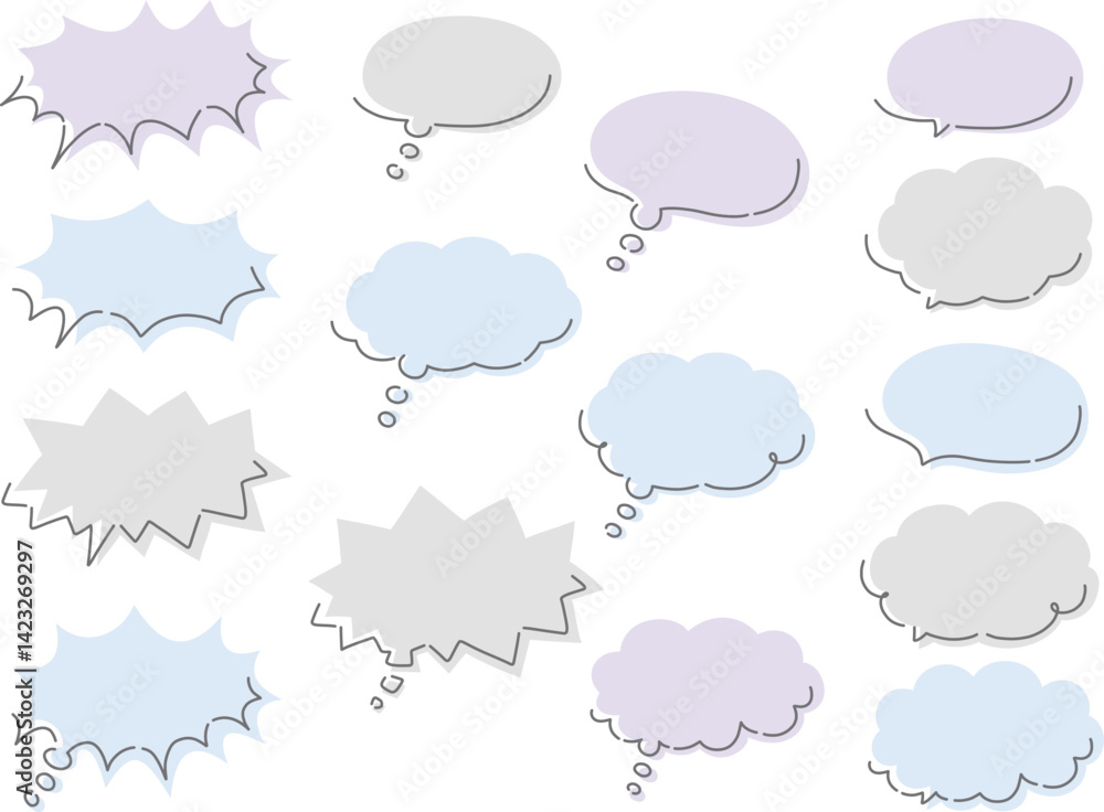 Fototapeta premium 様々な形の色のついた吹き出しイラストセット