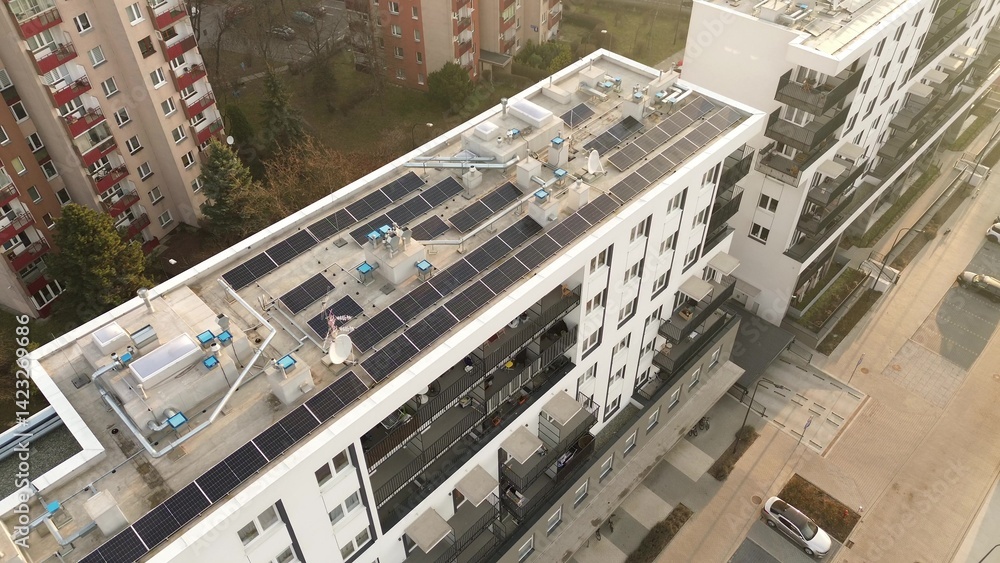 Sustainable building rooftop solar panels HVAC