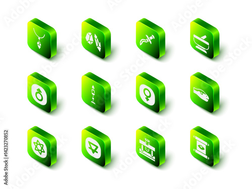 Set Magic stone, Dagger, Mortar and pestle, Snake, Ancient magic scroll, Venus, Bottle with potion and Earth element icon. Vector