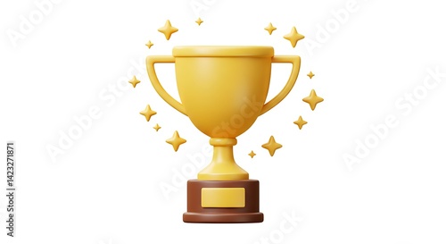 A victorious cartoon clipart of a golden trophy surrounded by sparkly stars.
