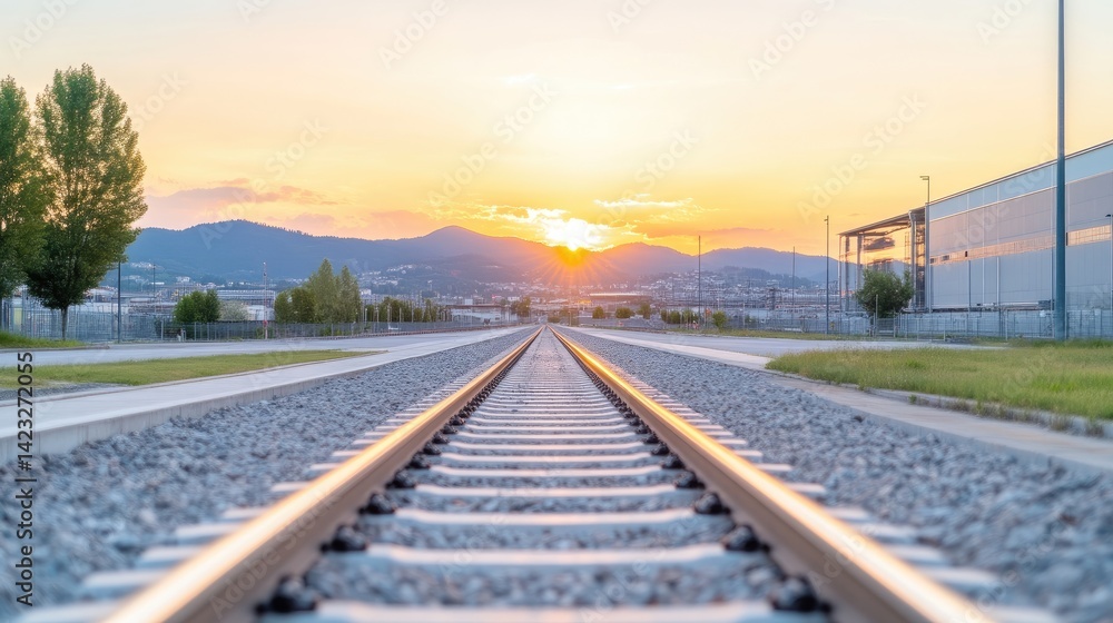 Fototapeta premium Sunset over train tracks