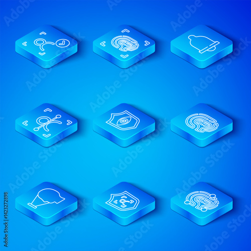 Set line Face recognition, Shield eye scan, face, Fingerprint, Motion sensor, and icon. Vector