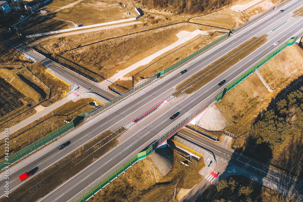 Aerial view of highway in forest