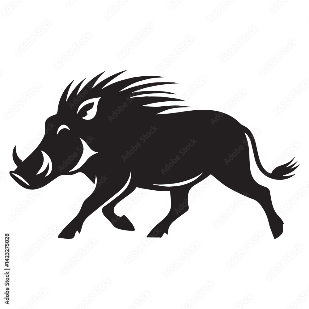 Fototapeta premium Detailed warthog silhouette vector with smooth curves for professional logos – warthog silhouette – warthog vector – warthog illustration – silhouette of warthog – warthog icon