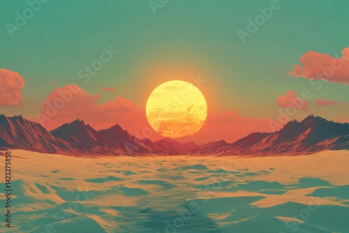 Sunset seascape painting vibrant watercolors tranquil nature background