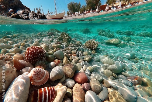 Obraz na płótnie Underwater beach stones, turquoise water, resort w salonie