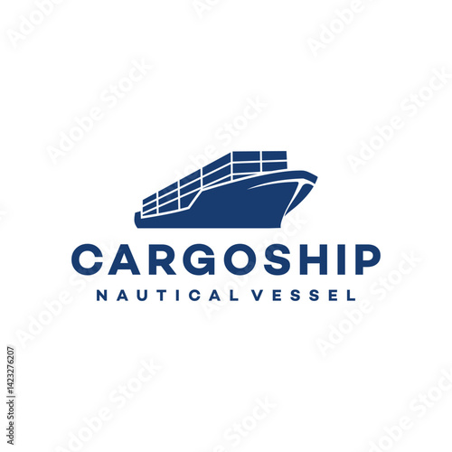 cargo ship logo design vector stock template illustration