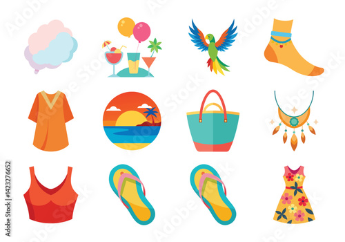 Summer element bundles, Vector Summer elements, Summer Clipart Bundle with Beach and Vacation Theme