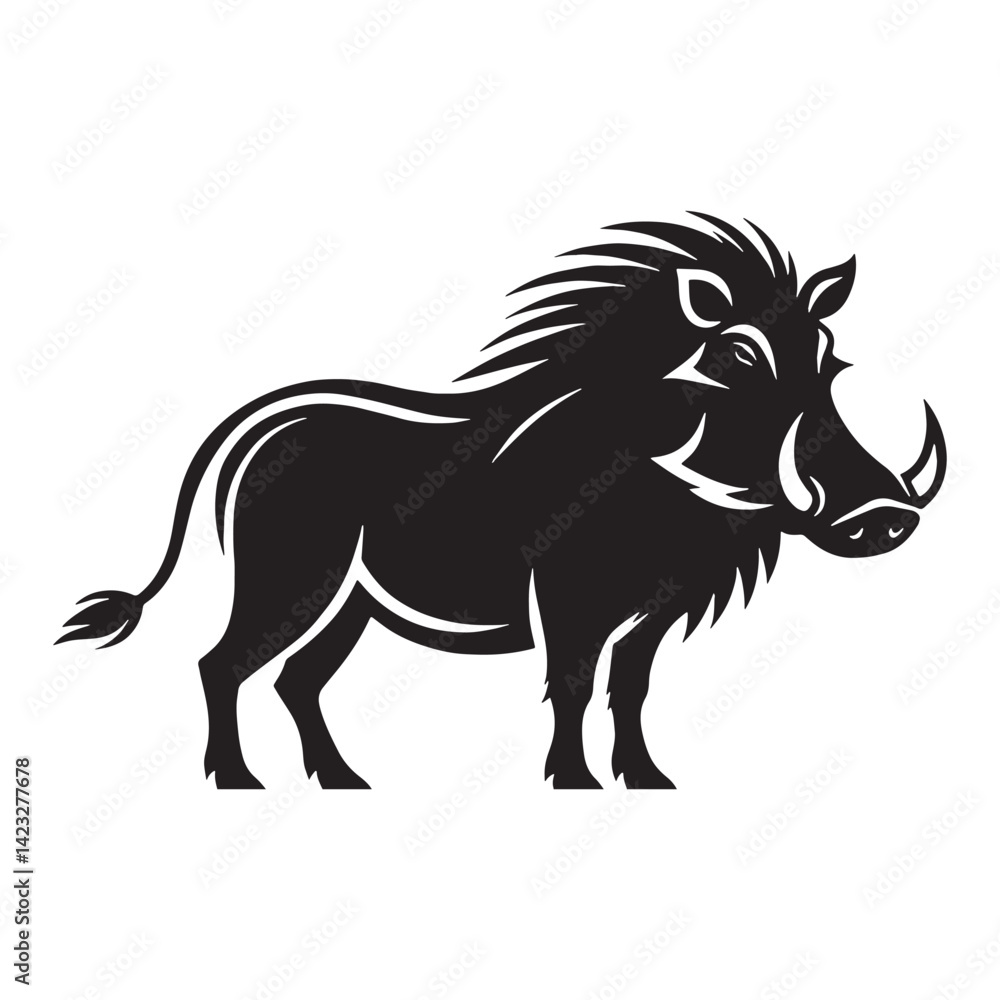 Fototapeta premium Sleek warthog silhouette vector designed for bold, modern logo creations – warthog silhouette – warthog vector – warthog illustration – silhouette of warthog – warthog icon