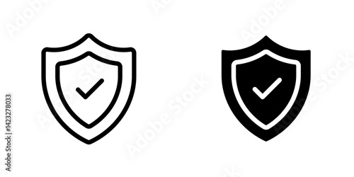 Shield check mark icon vector symbol collection on white background.