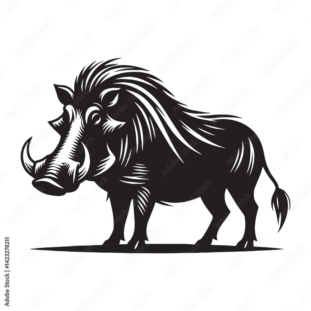 Fototapeta premium Refined warthog silhouette in vector style for use in custom logos and branding – warthog silhouette – warthog vector – warthog illustration – silhouette of warthog – warthog icon