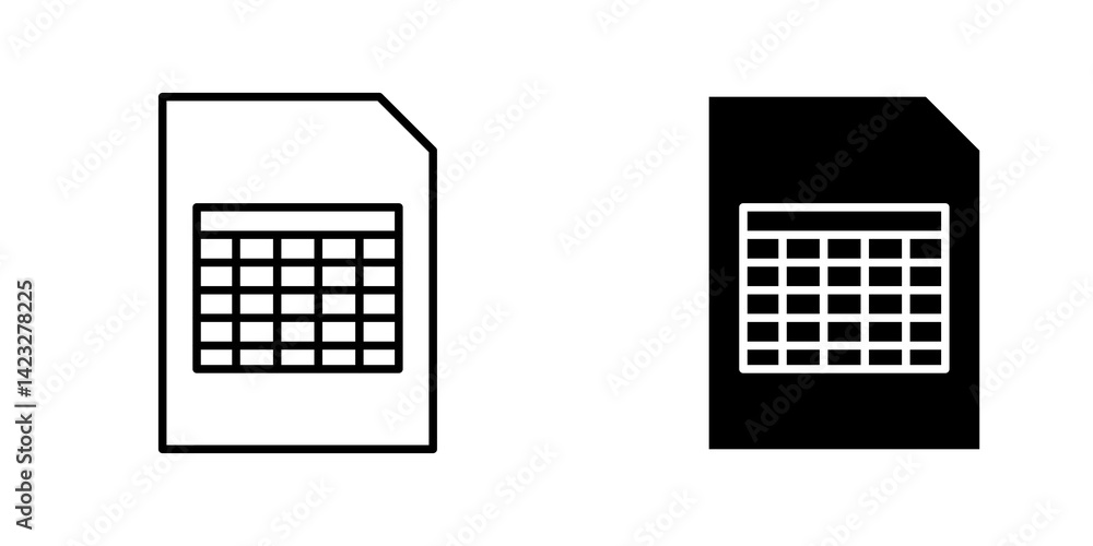 Spreadsheet icon vector symbol collection on white background. Spreadsheet icon vector symbol collection on white background.